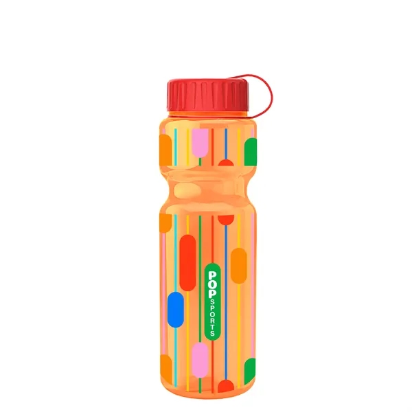 Transparent bottle with a tethered lid, 28 oz. size, reusable and... from ASI 40480 Koozie Group