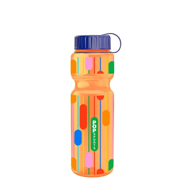 Transparent bottle with a tethered lid, 28 oz. size, reusable and... from ASI 40480 Koozie Group
