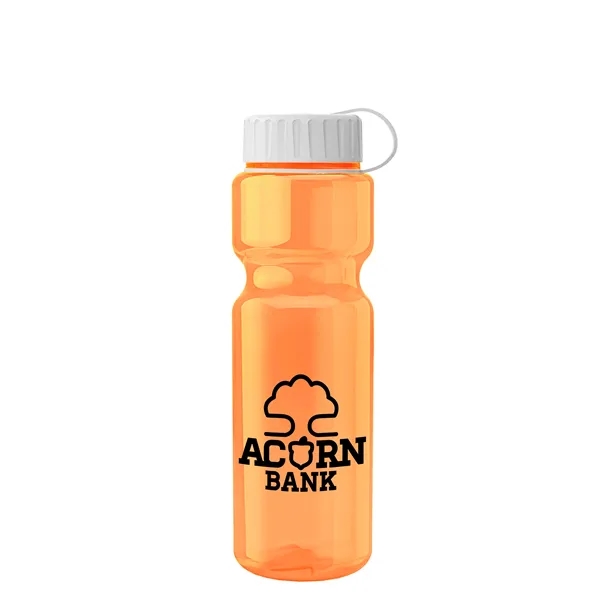 Transparent bottle with a tethered lid, 28 oz. size, reusable and... from ASI 40480 Koozie Group