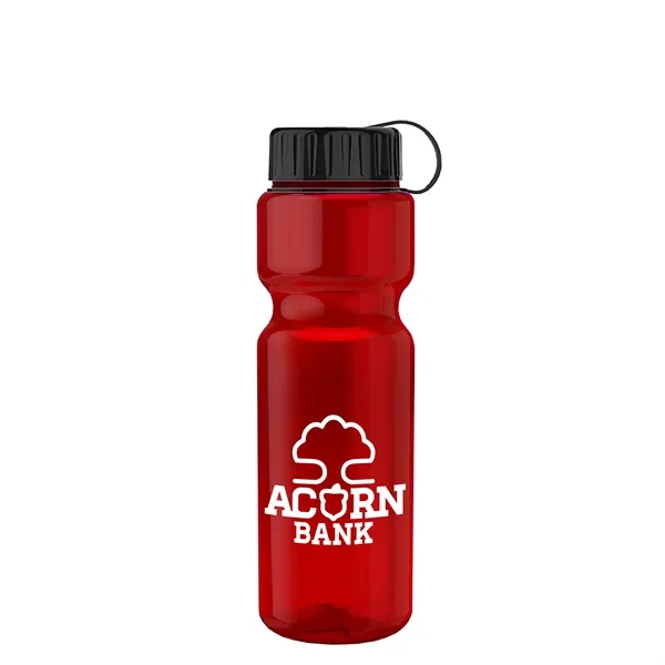 Transparent bottle with a tethered lid, 28 oz. size, reusable and... from ASI 40480 Koozie Group
