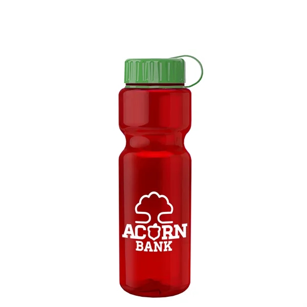 Transparent bottle with a tethered lid, 28 oz. size, reusable and... from ASI 40480 Koozie Group