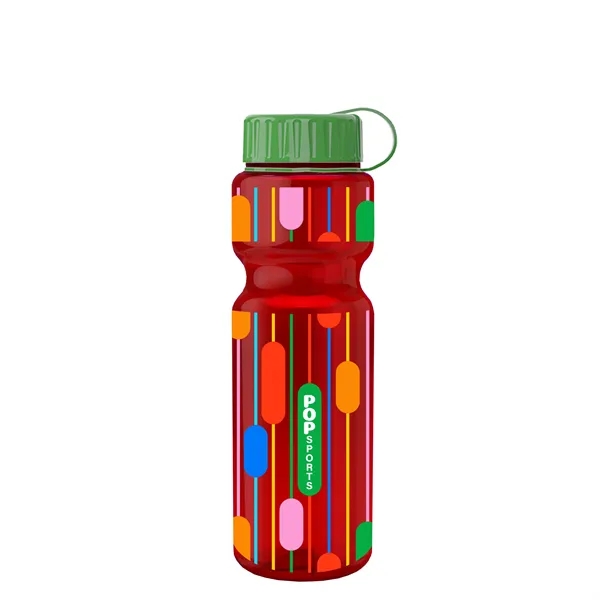 Transparent bottle with a tethered lid, 28 oz. size, reusable and... from ASI 40480 Koozie Group