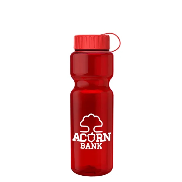 Transparent bottle with a tethered lid, 28 oz. size, reusable and... from ASI 40480 Koozie Group