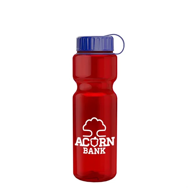 Transparent bottle with a tethered lid, 28 oz. size, reusable and... from ASI 40480 Koozie Group