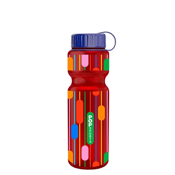 Transparent bottle with a tethered lid, 28 oz. size, reusable and... from ASI 40480 Koozie Group