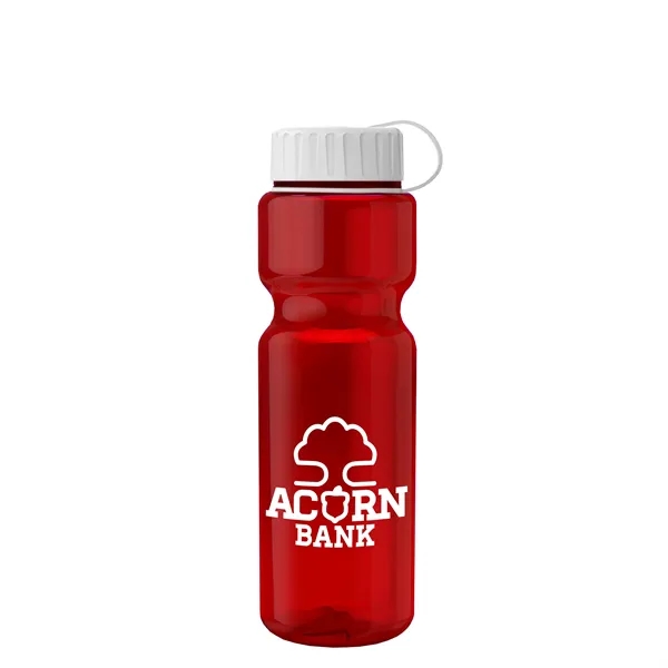 Transparent bottle with a tethered lid, 28 oz. size, reusable and... from ASI 40480 Koozie Group