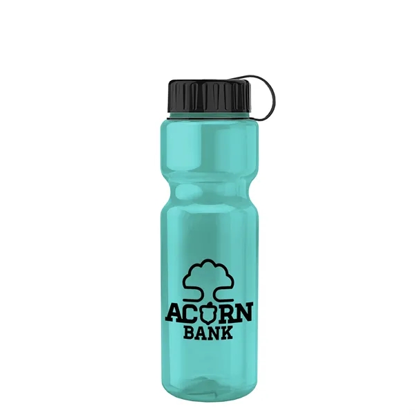 Transparent bottle with a tethered lid, 28 oz. size, reusable and... from ASI 40480 Koozie Group