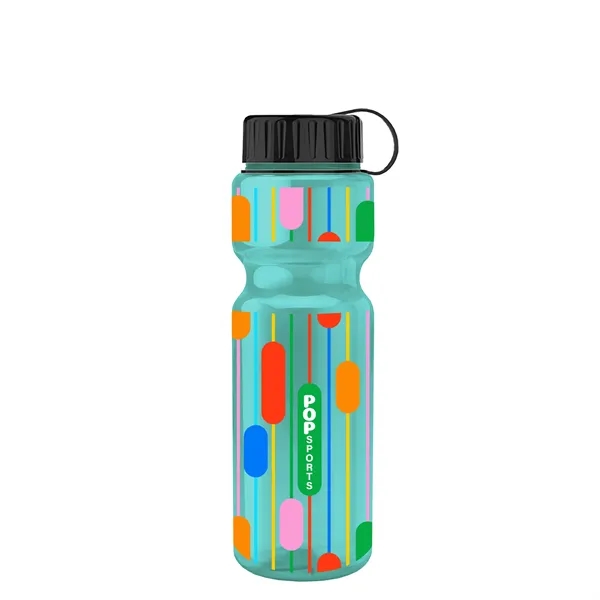 Transparent bottle with a tethered lid, 28 oz. size, reusable and... from ASI 40480 Koozie Group