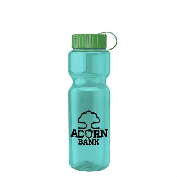 Transparent bottle with a tethered lid, 28 oz. size, reusable and... from ASI 40480 Koozie Group