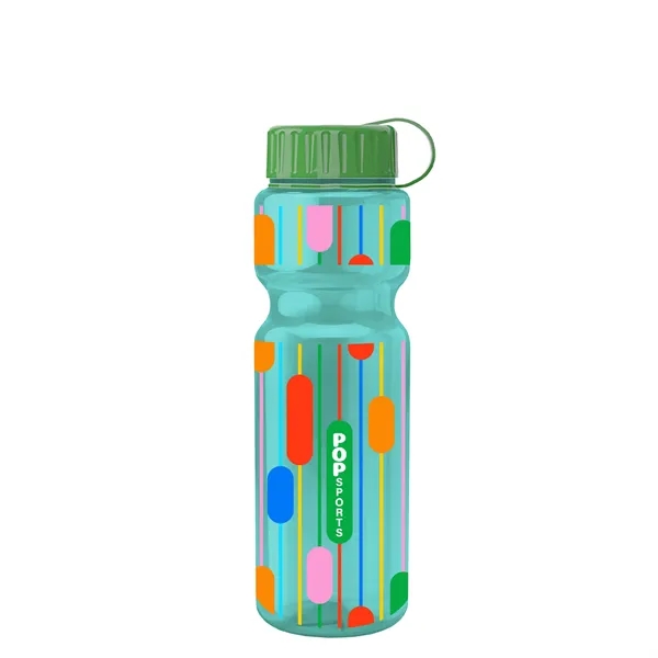 Transparent bottle with a tethered lid, 28 oz. size, reusable and... from ASI 40480 Koozie Group