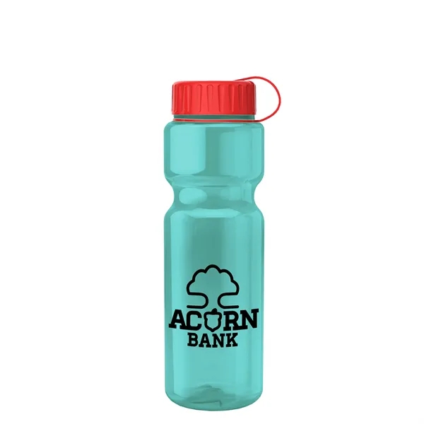 Transparent bottle with a tethered lid, 28 oz. size, reusable and... from ASI 40480 Koozie Group