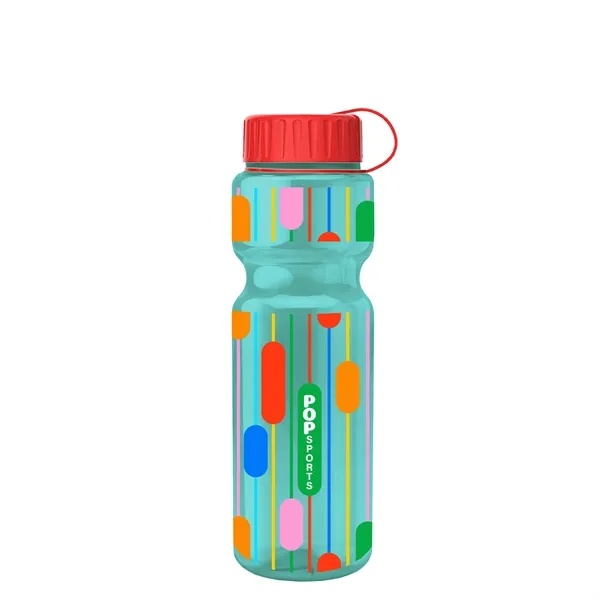 Transparent bottle with a tethered lid, 28 oz. size, reusable and... from ASI 40480 Koozie Group