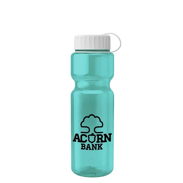 Transparent bottle with a tethered lid, 28 oz. size, reusable and... from ASI 40480 Koozie Group