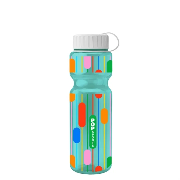 Transparent bottle with a tethered lid, 28 oz. size, reusable and... from ASI 40480 Koozie Group