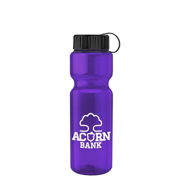 Transparent bottle with a tethered lid, 28 oz. size, reusable and... from ASI 40480 Koozie Group
