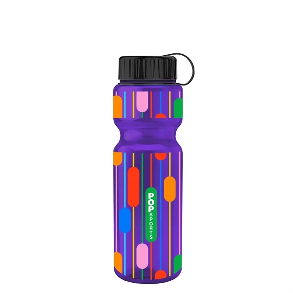 Transparent bottle with a tethered lid, 28 oz. size, reusable and... from ASI 40480 Koozie Group