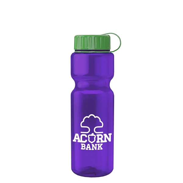 Transparent bottle with a tethered lid, 28 oz. size, reusable and... from ASI 40480 Koozie Group