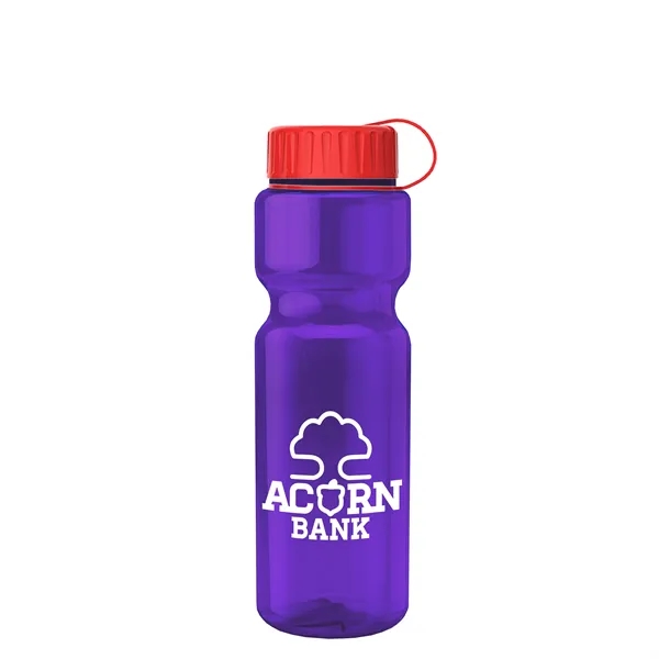 Transparent bottle with a tethered lid, 28 oz. size, reusable and... from ASI 40480 Koozie Group