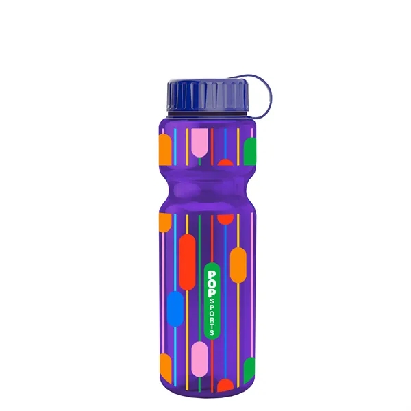 Transparent bottle with a tethered lid, 28 oz. size, reusable and... from ASI 40480 Koozie Group