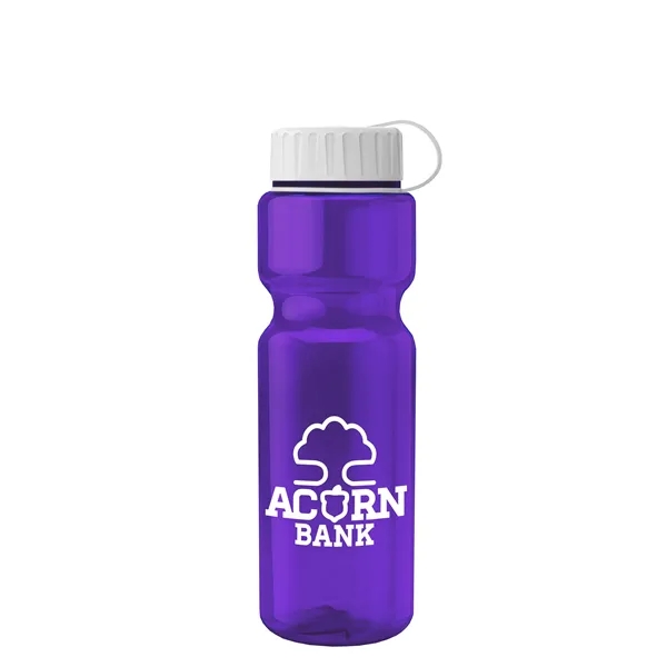 Transparent bottle with a tethered lid, 28 oz. size, reusable and... from ASI 40480 Koozie Group