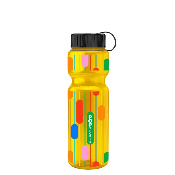 Transparent bottle with a tethered lid, 28 oz. size, reusable and... from ASI 40480 Koozie Group
