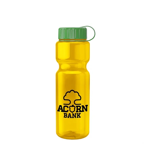 Transparent bottle with a tethered lid, 28 oz. size, reusable and... from ASI 40480 Koozie Group