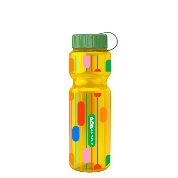 Transparent bottle with a tethered lid, 28 oz. size, reusable and... from ASI 40480 Koozie Group