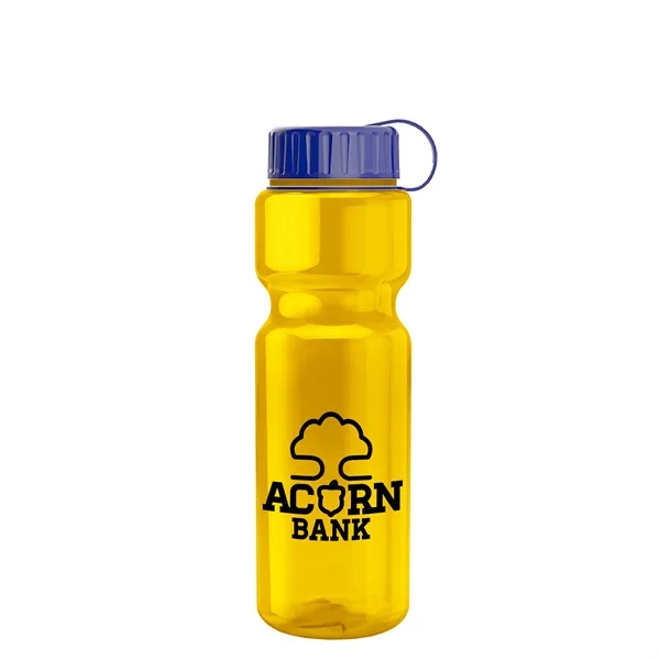 Transparent bottle with a tethered lid, 28 oz. size, reusable and... from ASI 40480 Koozie Group