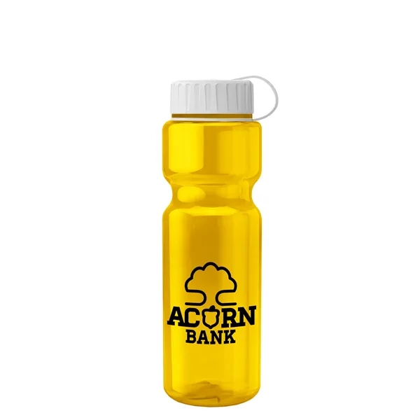 Transparent bottle with a tethered lid, 28 oz. size, reusable and... from ASI 40480 Koozie Group