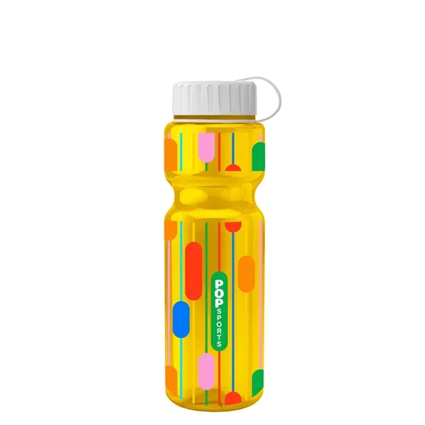 Transparent bottle with a tethered lid, 28 oz. size, reusable and... from ASI 40480 Koozie Group
