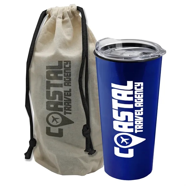 18 oz Explorer Metalike Tumbler with Slide-Lid in a Reusable Cotton... from ASI 40480 Koozie Group
