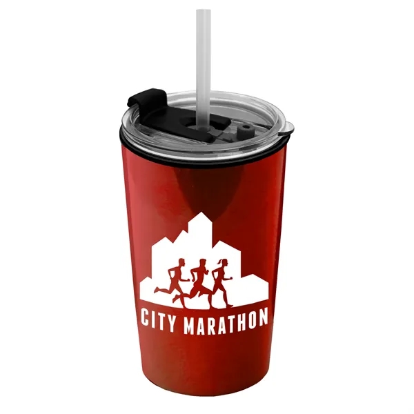 14 oz. Metallic Tumbler with 2-in-1 Flip and Straw lid. Top... from ASI 40480 Koozie Group