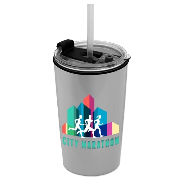 14 oz. Metallic Tumbler with 2-in-1 Flip and Straw lid. Top... from ASI 40480 Koozie Group