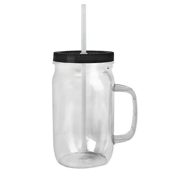 27 oz Mason Jar with Handle, straw and screw-on lid. Measurements... from ASI 40480 Koozie Group