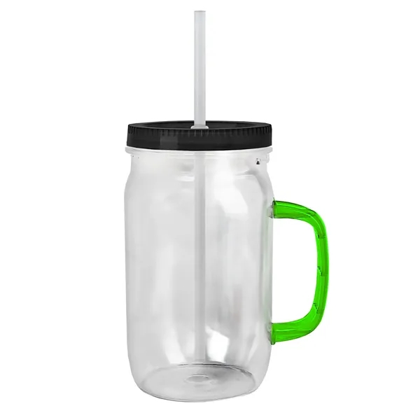 27 oz Mason Jar with Handle, straw and screw-on lid. Measurements... from ASI 40480 Koozie Group