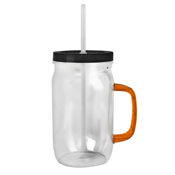 27 oz Mason Jar with Handle, straw and screw-on lid. Measurements... from ASI 40480 Koozie Group