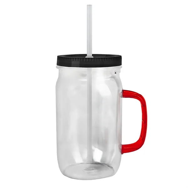 27 oz Mason Jar with Handle, straw and screw-on lid. Measurements... from ASI 40480 Koozie Group