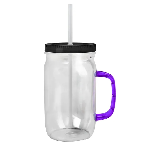 27 oz Mason Jar with Handle, straw and screw-on lid. Measurements... from ASI 40480 Koozie Group