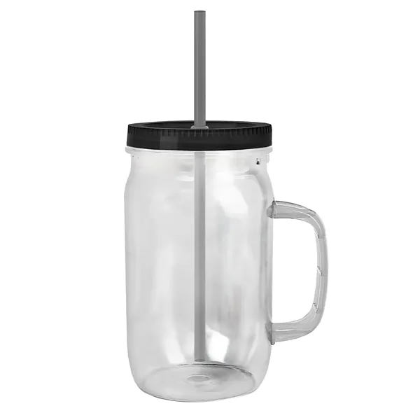 27 oz Mason Jar with Handle, straw and screw-on lid. Measurements... from ASI 40480 Koozie Group