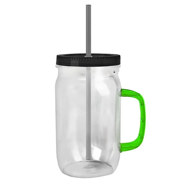 27 oz Mason Jar with Handle, straw and screw-on lid. Measurements... from ASI 40480 Koozie Group
