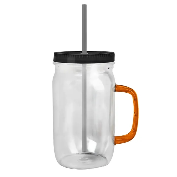 27 oz Mason Jar with Handle, straw and screw-on lid. Measurements... from ASI 40480 Koozie Group
