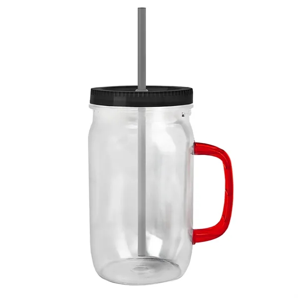 27 oz Mason Jar with Handle, straw and screw-on lid. Measurements... from ASI 40480 Koozie Group