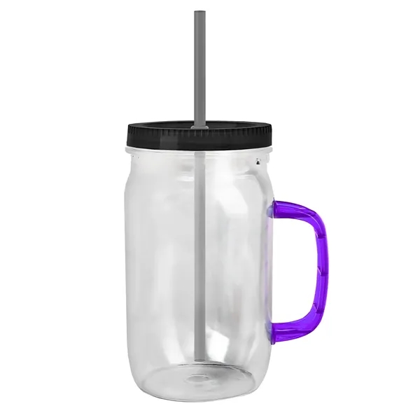 27 oz Mason Jar with Handle, straw and screw-on lid. Measurements... from ASI 40480 Koozie Group