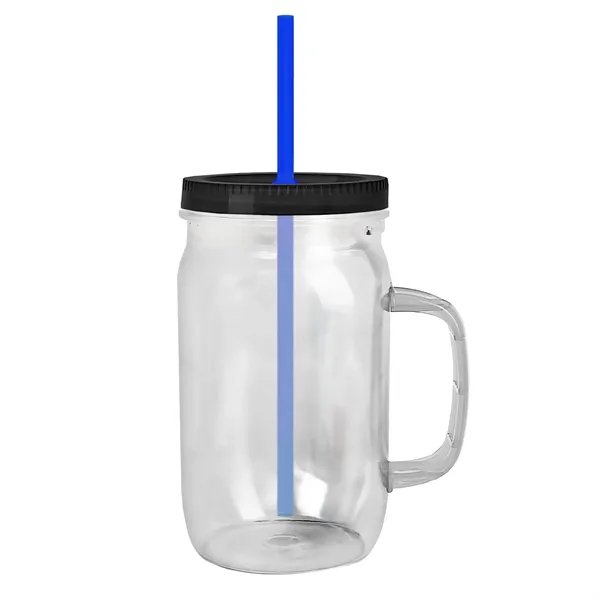 27 oz Mason Jar with Handle, straw and screw-on lid. Measurements... from ASI 40480 Koozie Group