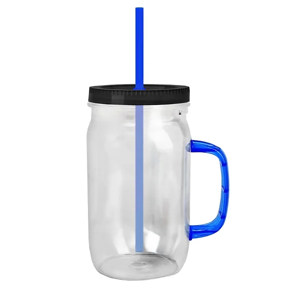 27 oz Mason Jar with Handle, straw and screw-on lid. Measurements... from ASI 40480 Koozie Group