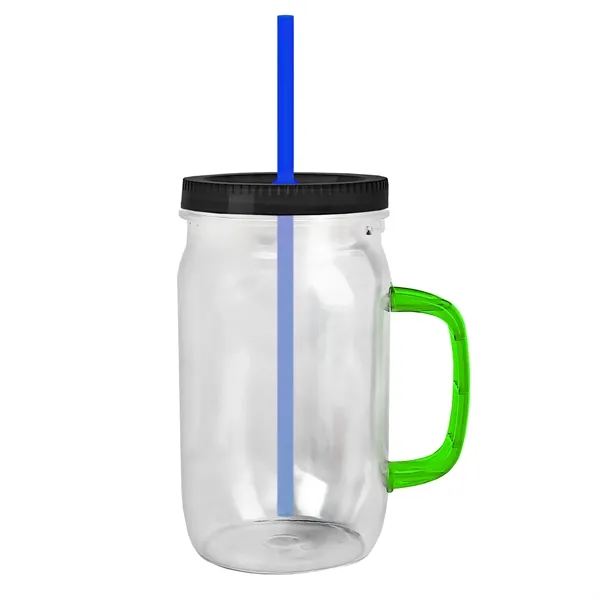 27 oz Mason Jar with Handle, straw and screw-on lid. Measurements... from ASI 40480 Koozie Group