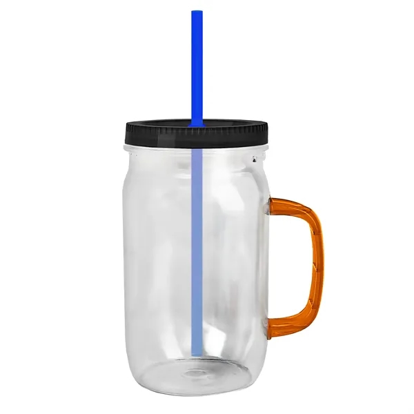 27 oz Mason Jar with Handle, straw and screw-on lid. Measurements... from ASI 40480 Koozie Group
