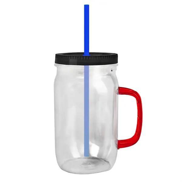 27 oz Mason Jar with Handle, straw and screw-on lid. Measurements... from ASI 40480 Koozie Group