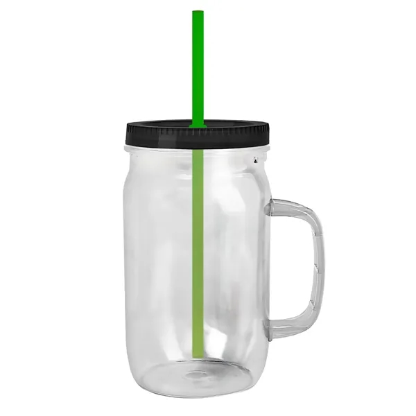 27 oz Mason Jar with Handle, straw and screw-on lid. Measurements... from ASI 40480 Koozie Group