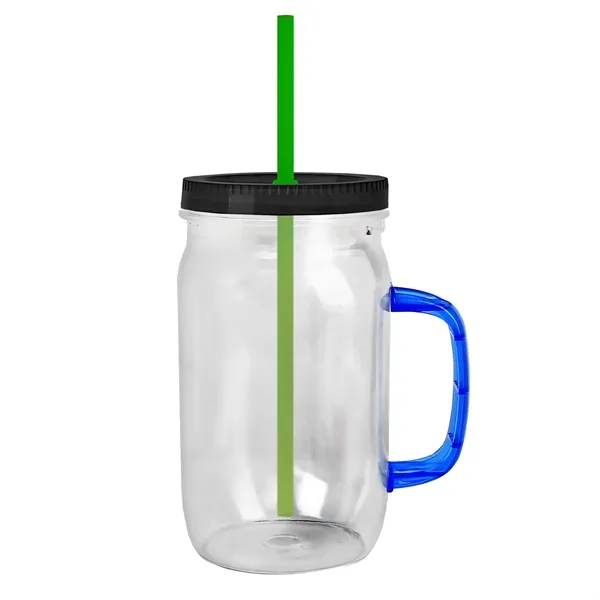 27 oz Mason Jar with Handle, straw and screw-on lid. Measurements... from ASI 40480 Koozie Group